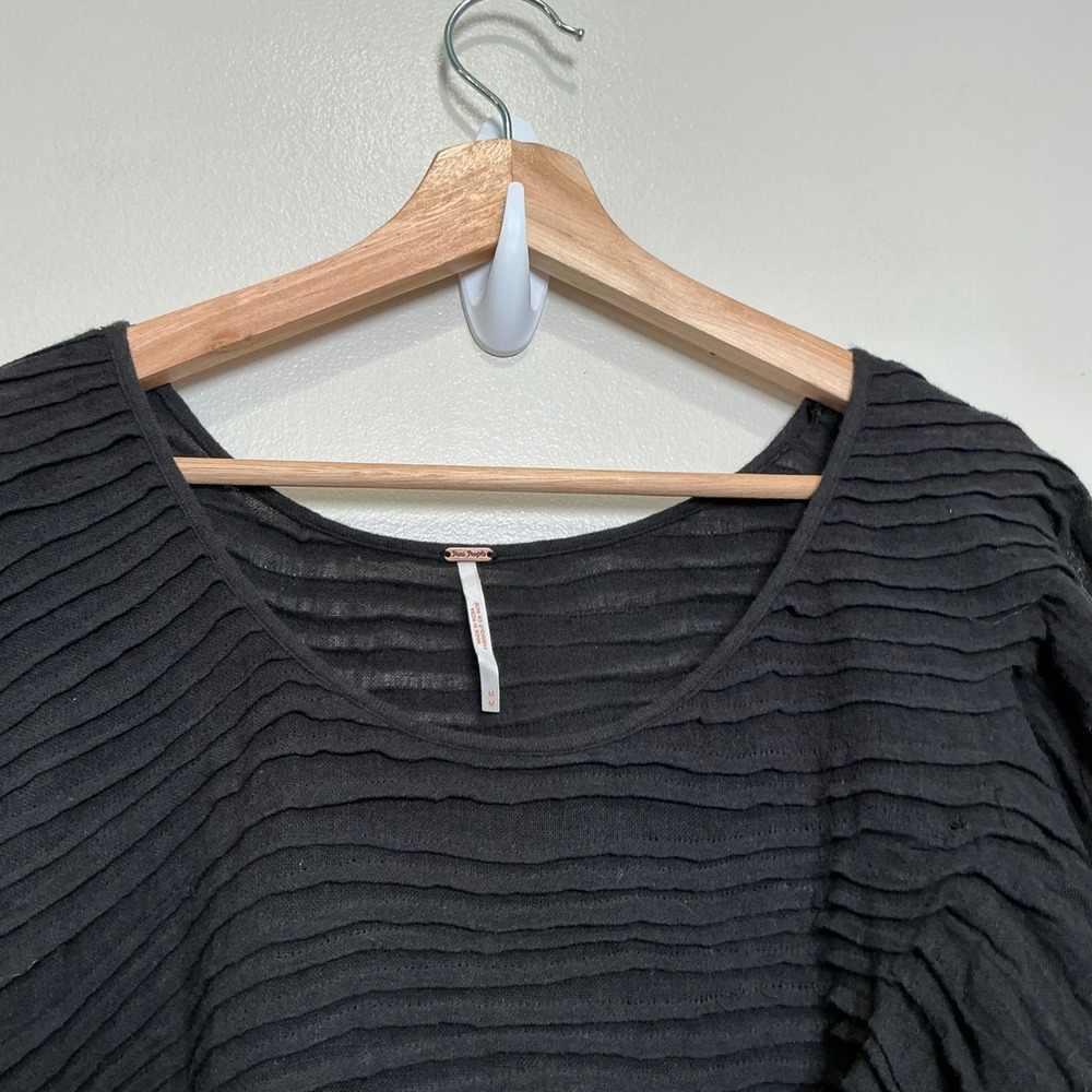 Free People Elsie Tunic Top M Black Pintuck Plt Puff Sleeve Gauze Boho Romantic - Picture 5 of 8